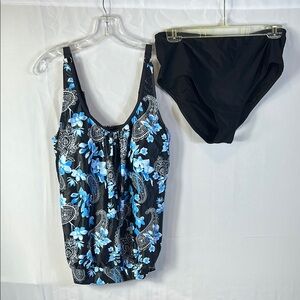 Younique Black and Blue Floral 2 Piece Swimwear Set Size Large New